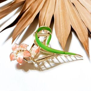 Pink flower hair clips #1020